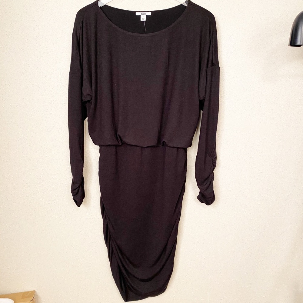 Bar lll Long Sleeve Ruched Dress Sz L Deep Black